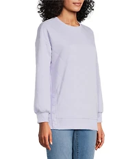 Westbound Petite Size Crew Neck Button Detail Long Sleeve Quilted Pullover