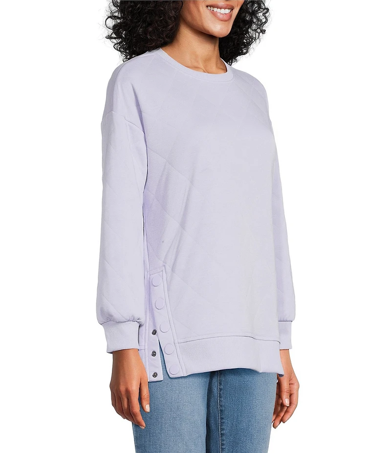 Westbound Petite Size Crew Neck Button Detail Long Sleeve Quilted Pullover