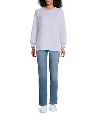 Westbound Petite Size Crew Neck Button Detail Long Sleeve Quilted Pullover