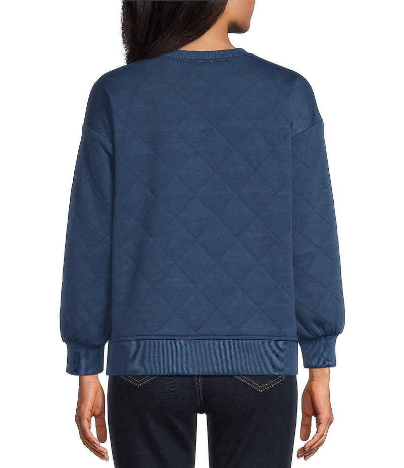 Westbound Petite Size Crew Neck Button Detail Long Sleeve Quilted Pullover