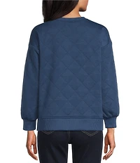 Westbound Petite Size Crew Neck Button Detail Long Sleeve Quilted Pullover