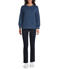 Westbound Petite Size Crew Neck Button Detail Long Sleeve Quilted Pullover