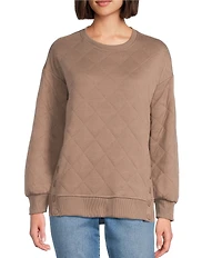 Westbound Petite Size Crew Neck Button Detail Long Sleeve Quilted Pullover