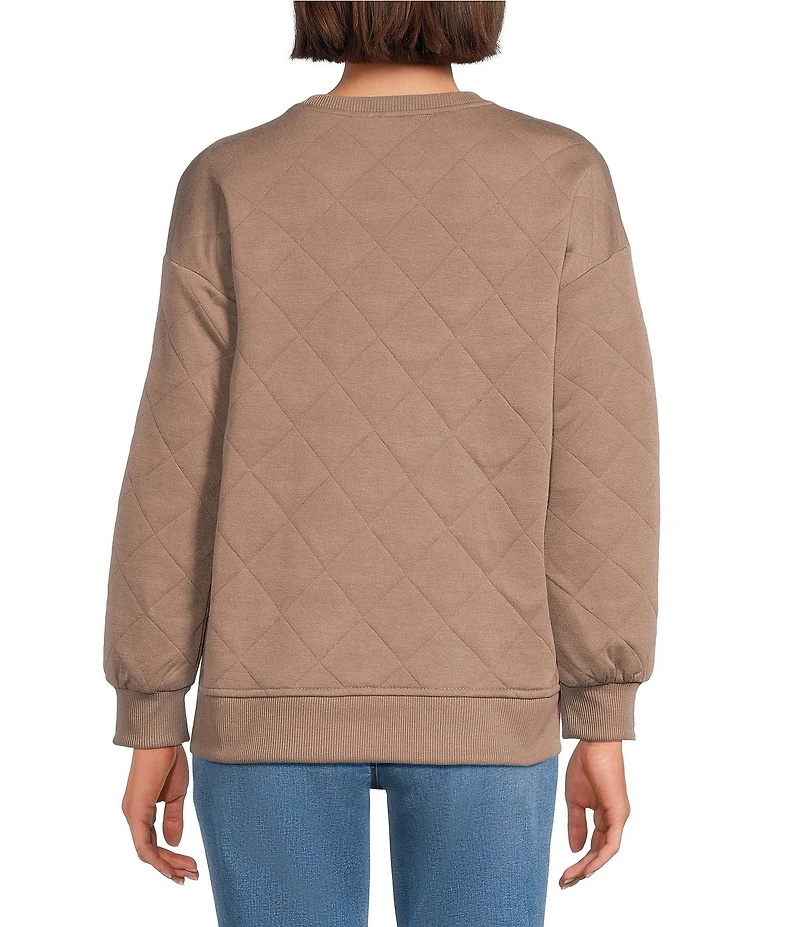 Westbound Petite Size Crew Neck Button Detail Long Sleeve Quilted Pullover