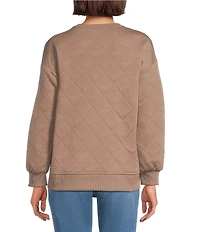 Westbound Petite Size Crew Neck Button Detail Long Sleeve Quilted Pullover