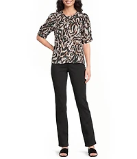 Westbound Petite Size Elbow Sleeve Y-Neck Button Front Top