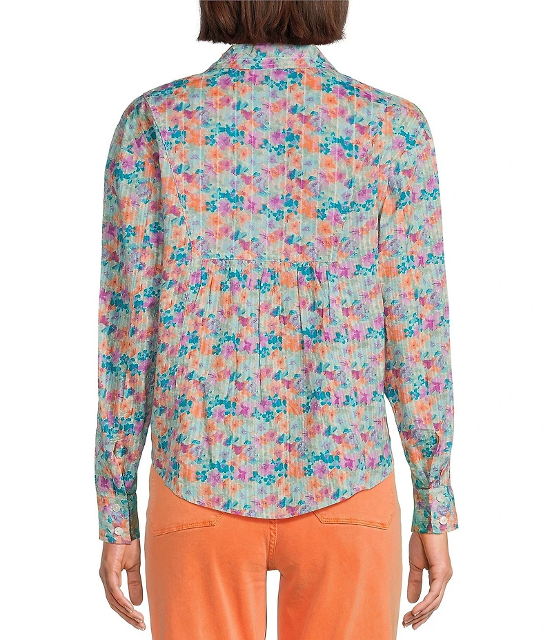 Westbound Petite Size Floral Roll Tab 3/4 Sleeve Point Collar Henley Top