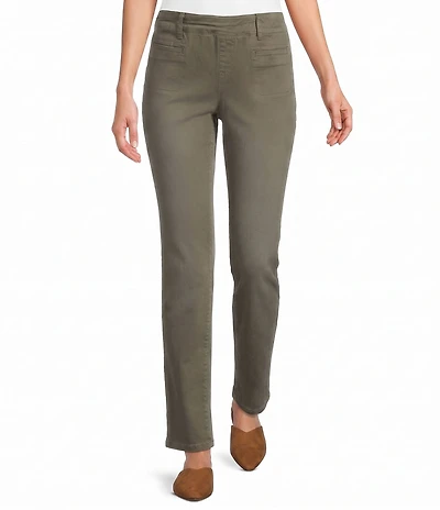 Westbound Petite Size High Rise Patch Pocket Straight Leg Pull-On Pants