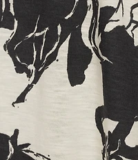 Westbound Petite Size Horses Print 3/4 Sleeve Knit Crew Neck Top
