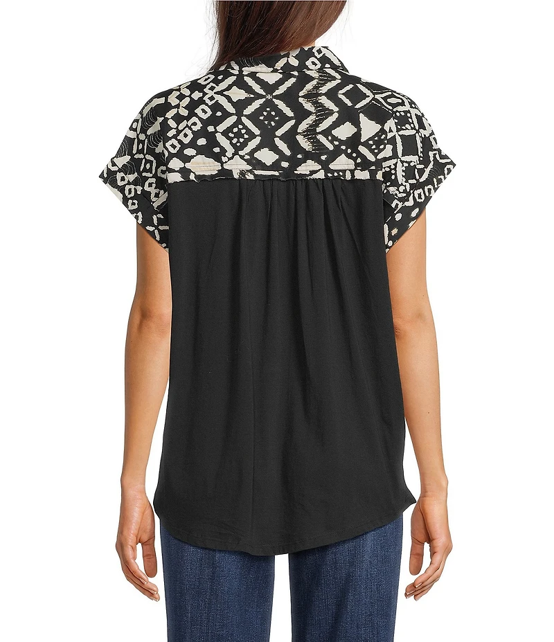 Westbound Petite Size Ikat Stripe Print Button Front Tie Hem Top