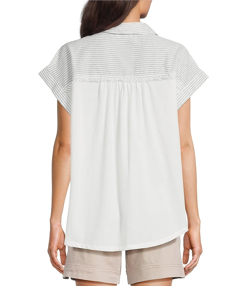 Westbound Petite Size Ikat Stripe Print Button Front Tie Hem Top