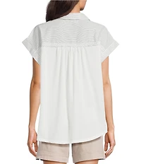 Westbound Petite Size Ikat Stripe Print Button Front Tie Hem Top