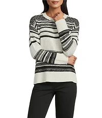Westbound Petite Size Jacquard Long Sleeve Acrylic Crew Neck Sweater