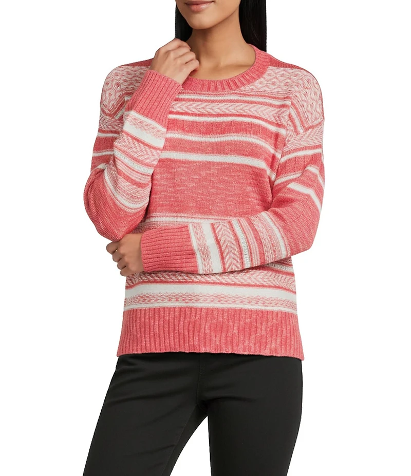 Westbound Petite Size Jacquard Long Sleeve Acrylic Crew Neck Sweater