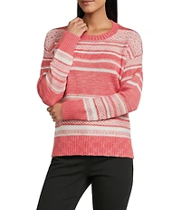 Westbound Petite Size Jacquard Long Sleeve Acrylic Crew Neck Sweater