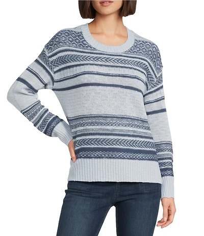 Westbound Petite Size Jacquard Long Sleeve Acrylic Crew Neck Sweater