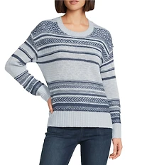 Westbound Petite Size Jacquard Long Sleeve Acrylic Crew Neck Sweater