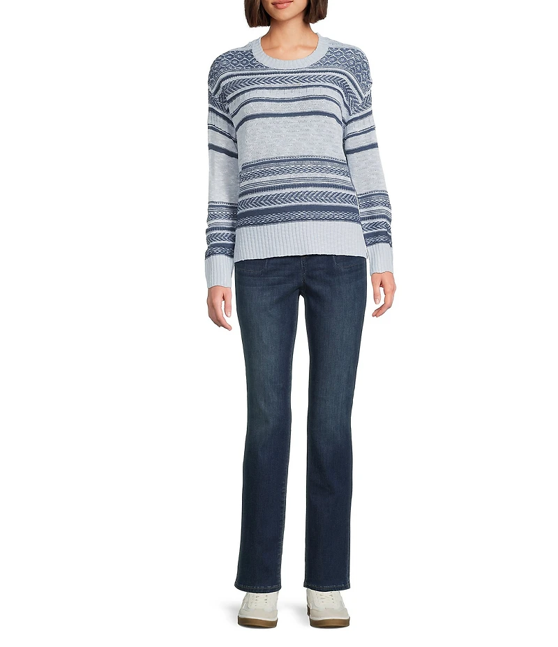 Westbound Petite Size Jacquard Long Sleeve Acrylic Crew Neck Sweater