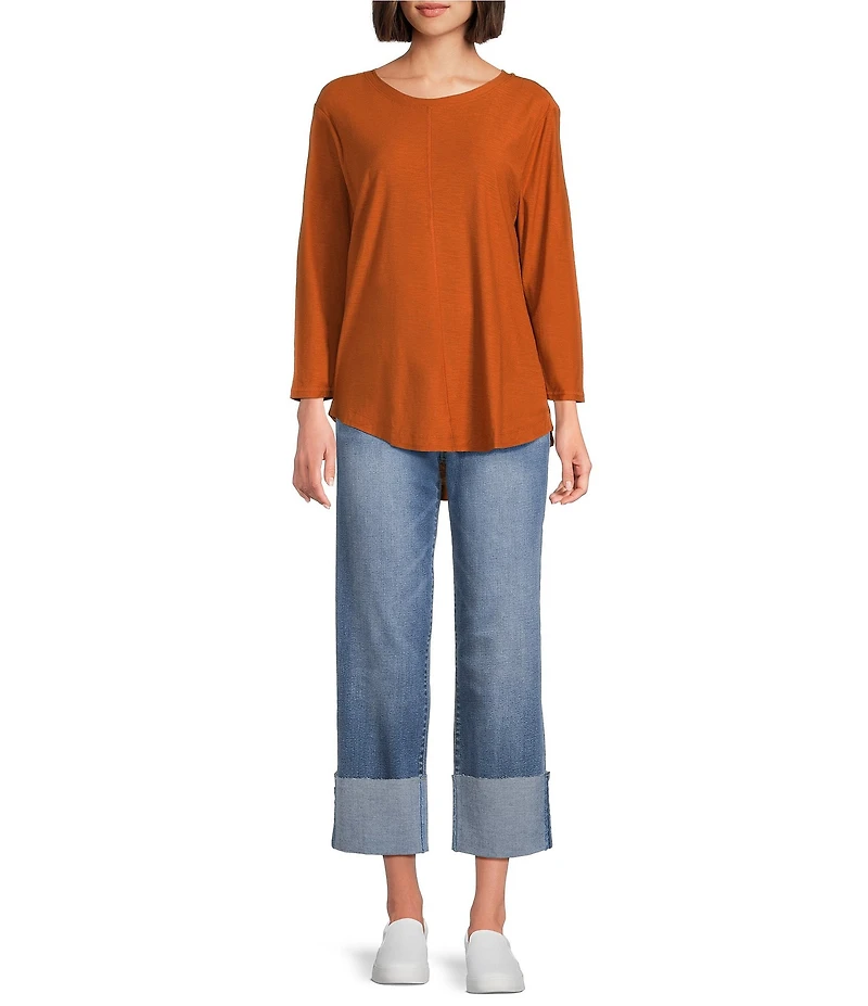 Westbound Petite Size Knit 3/4 Sleeve Crew Neck Tee