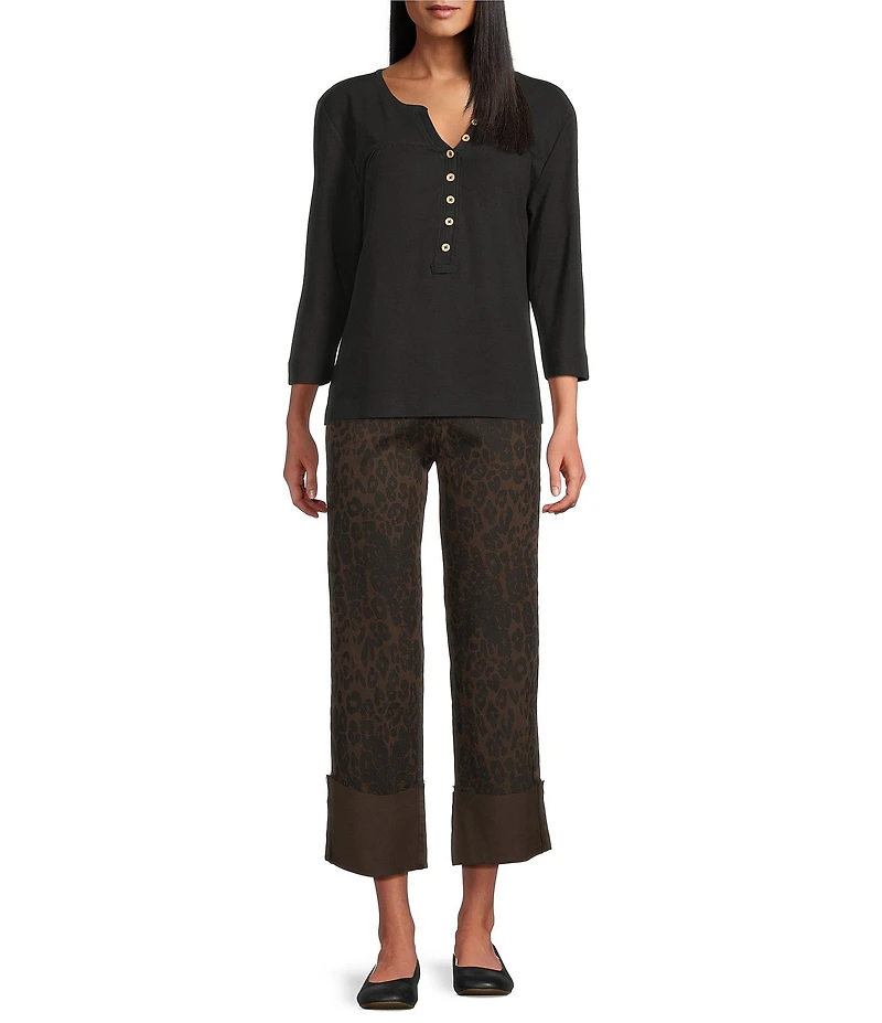 Westbound Petite Size Knit 3/4 Sleeve Henley Top