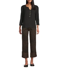 Westbound Petite Size Knit 3/4 Sleeve Henley Top