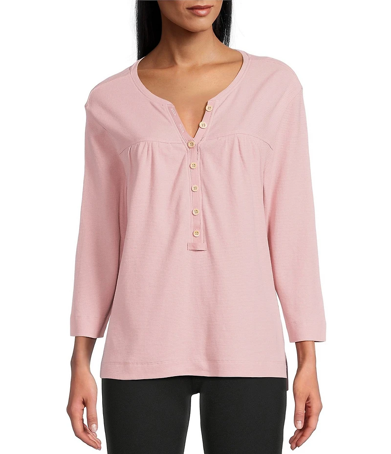 Westbound Petite Size Knit 3/4 Sleeve Henley Top