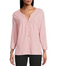 Westbound Petite Size Knit 3/4 Sleeve Henley Top