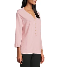 Westbound Petite Size Knit 3/4 Sleeve Henley Top