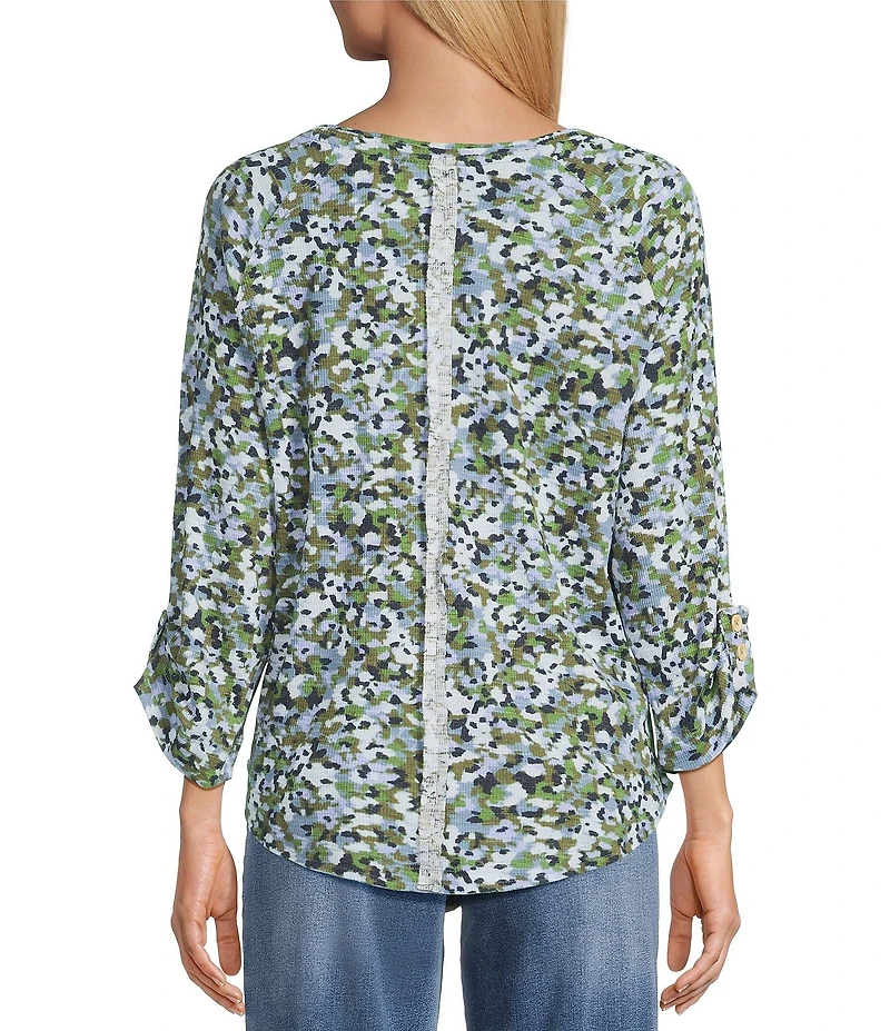 Westbound Petite Size Knit Beryl Green Marker Garden 3/4 Bell Sleeve V-Neck Top