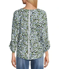 Westbound Petite Size Knit Beryl Green Marker Garden 3/4 Bell Sleeve V-Neck Top