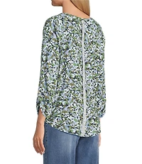 Westbound Petite Size Knit Beryl Green Marker Garden 3/4 Bell Sleeve V-Neck Top