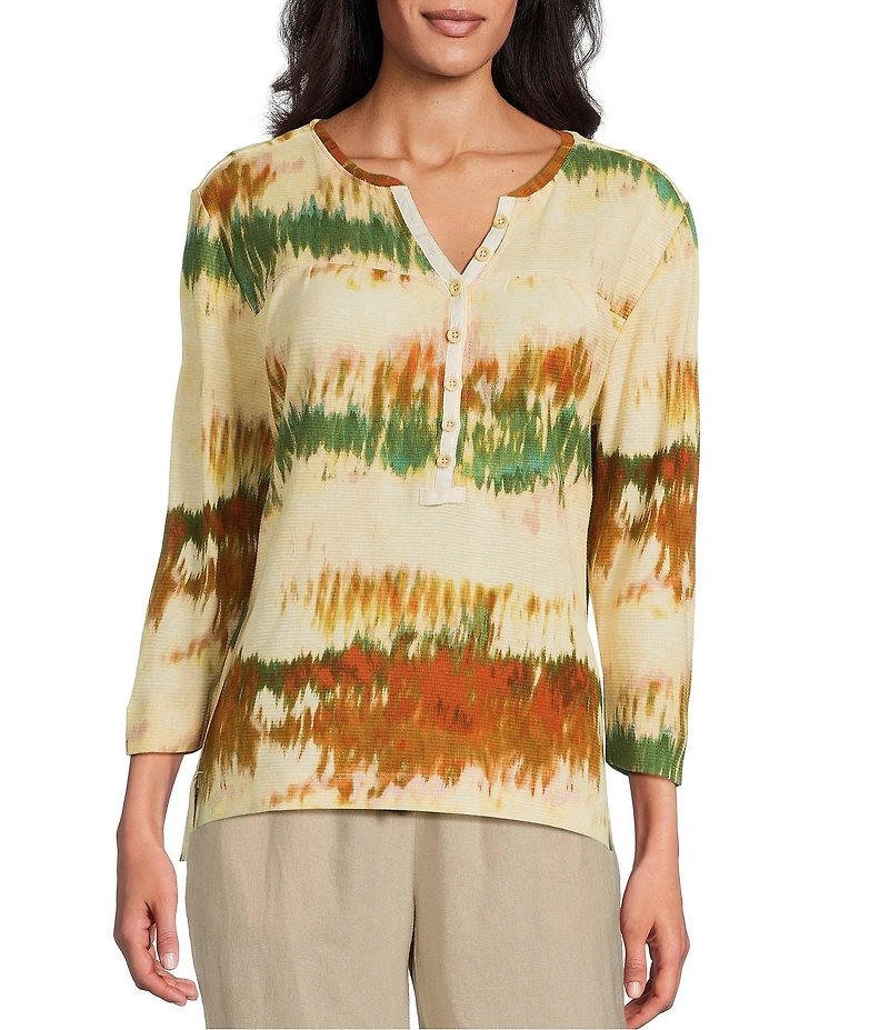 Westbound Petite Size Knit Dark Cream Autumn Sun 3/4 Sleeve Henley Top