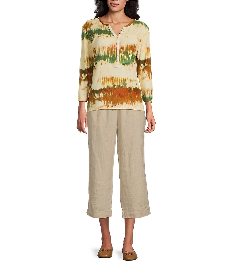 Westbound Petite Size Knit Dark Cream Autumn Sun 3/4 Sleeve Henley Top