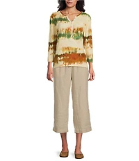 Westbound Petite Size Knit Dark Cream Autumn Sun 3/4 Sleeve Henley Top