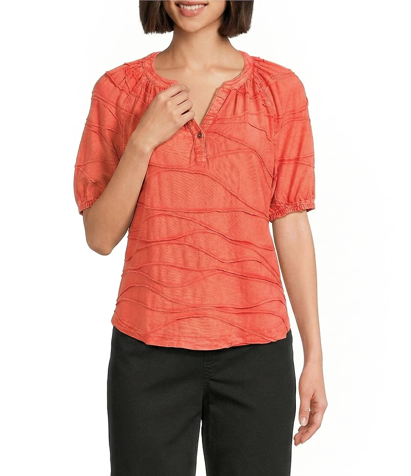 Westbound Petite Size Knit Elbow Sleeve Henley Top