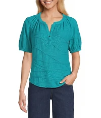 Westbound Petite Size Knit Elbow Sleeve Henley Top