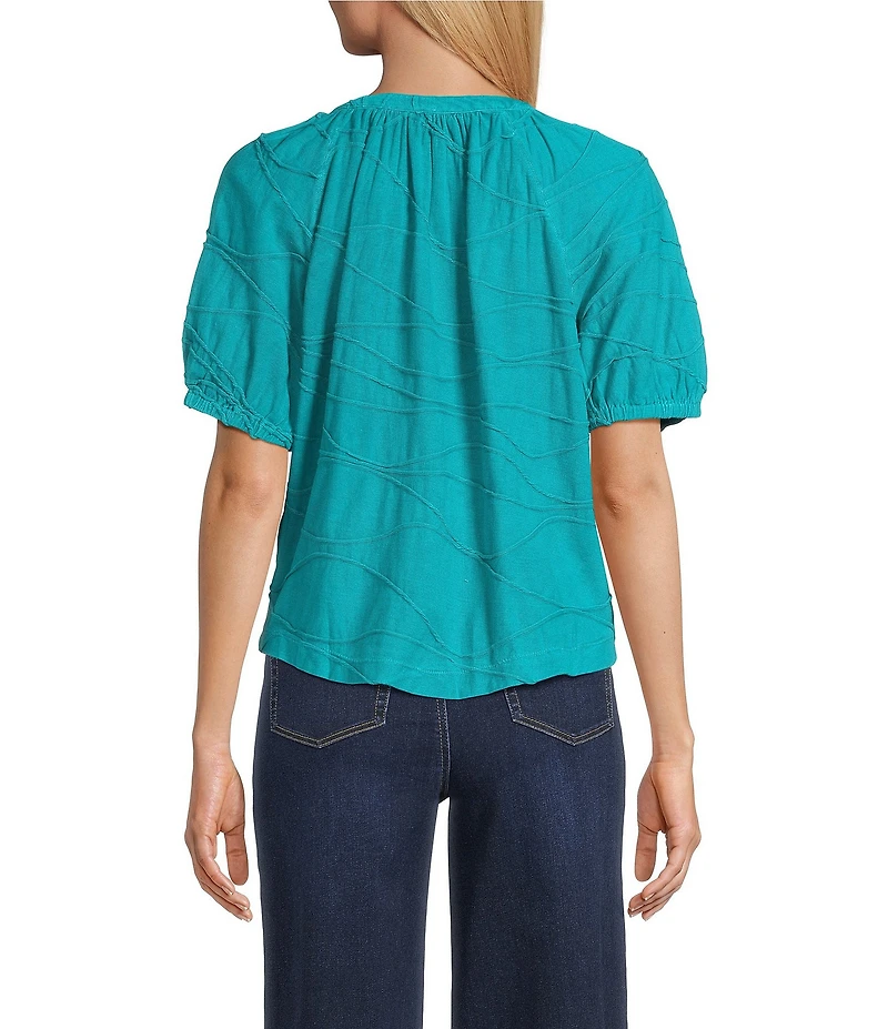 Westbound Petite Size Knit Elbow Sleeve Henley Top