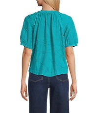 Westbound Petite Size Knit Elbow Sleeve Henley Top