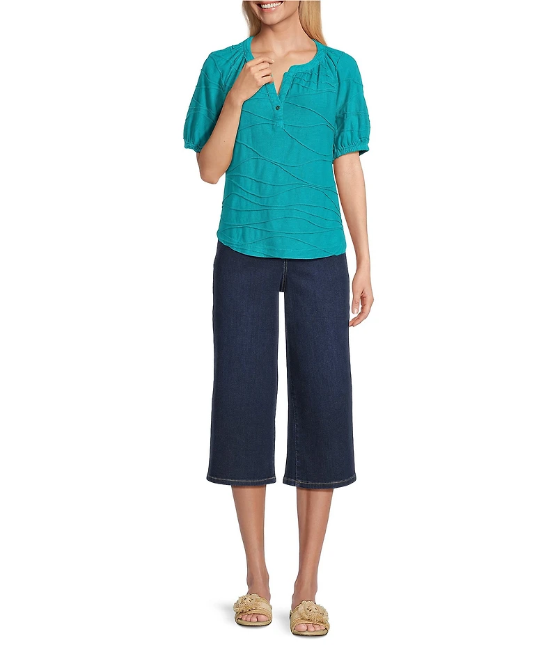 Westbound Petite Size Knit Elbow Sleeve Henley Top