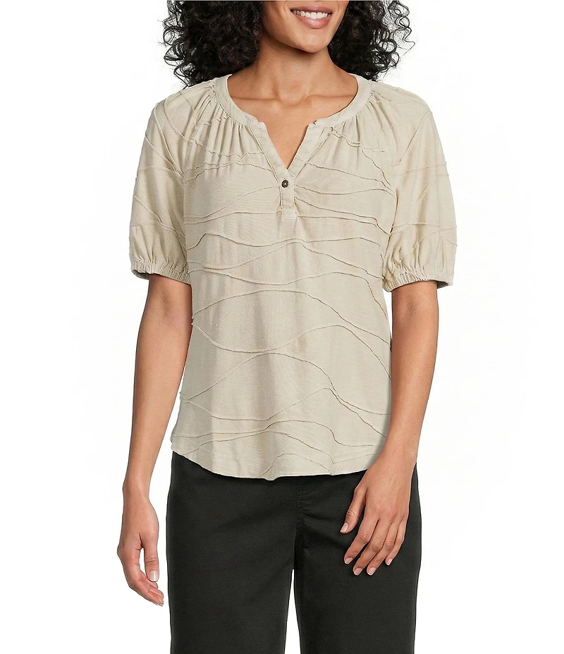 Westbound Petite Size Knit Elbow Sleeve Henley Top