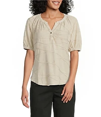 Westbound Petite Size Knit Elbow Sleeve Henley Top