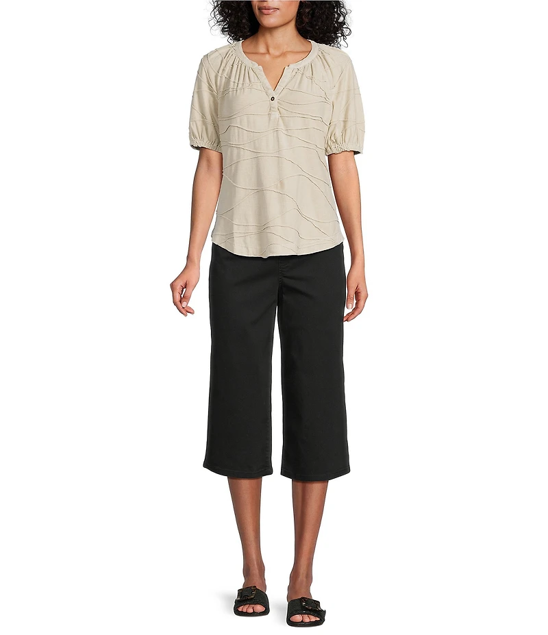 Westbound Petite Size Knit Elbow Sleeve Henley Top