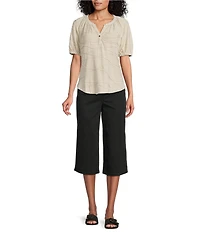 Westbound Petite Size Knit Elbow Sleeve Henley Top