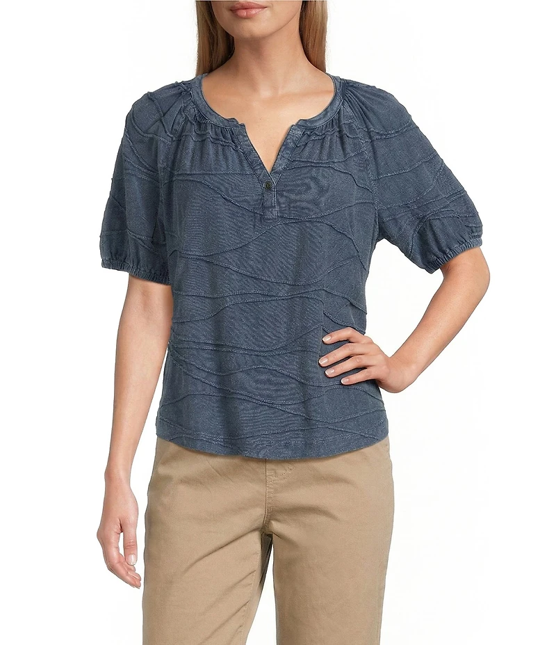 Westbound Petite Size Knit Elbow Sleeve Henley Top