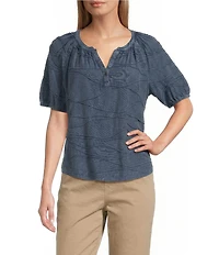 Westbound Petite Size Knit Elbow Sleeve Henley Top
