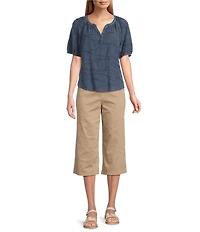 Westbound Petite Size Knit Elbow Sleeve Henley Top