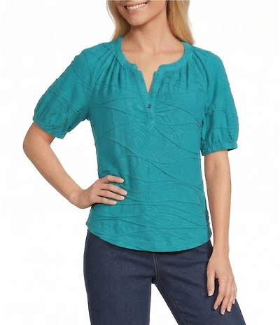 Westbound Petite Size Knit Elbow Sleeve Henley Top