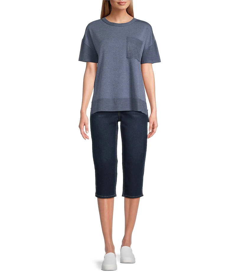 Westbound Petite Size Knit Short Sleeve Crew Neck Pocket Tee