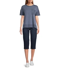 Westbound Petite Size Knit Short Sleeve Crew Neck Pocket Tee