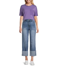Westbound Petite Size Knit Short Sleeve Crew Neck Pocket Tee